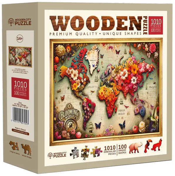 Puzzle din lemn Wooden City din 1010 piese - Harta colorată a lumii