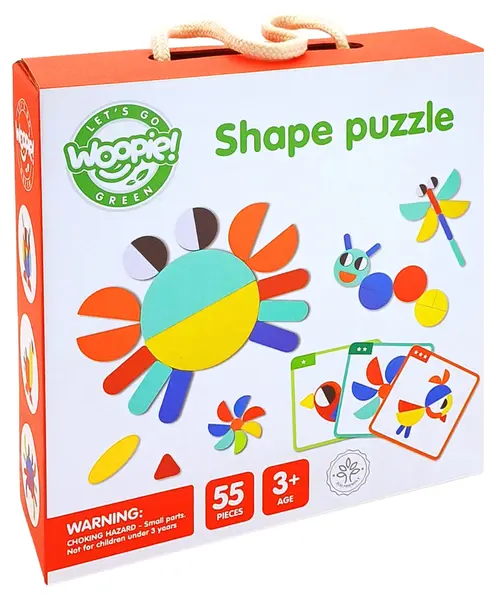 Puzzle din lemn Woopie Green - 40 modele, Montessori, 55 piese