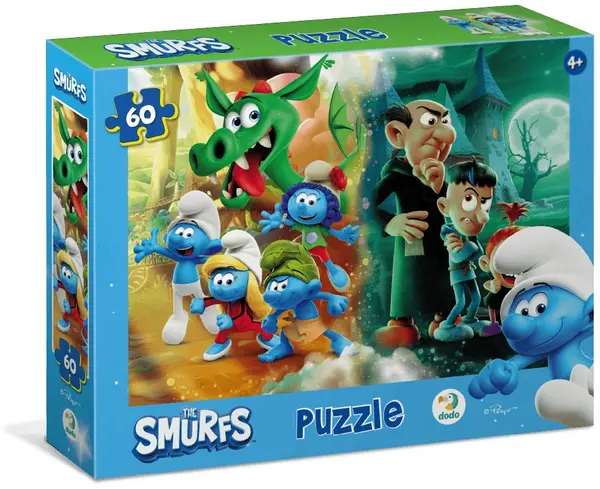 Puzzle DoDo din 60 piese -Ștrumfii și Dragonul