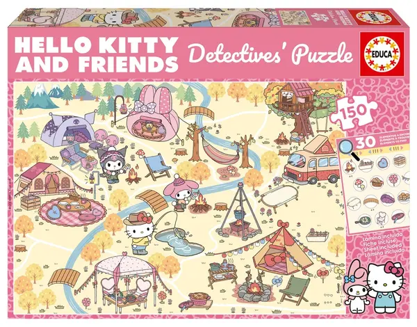 Puzzle Educa de 150 piese - Hello Kitty și prietenii în rolul detectivilor