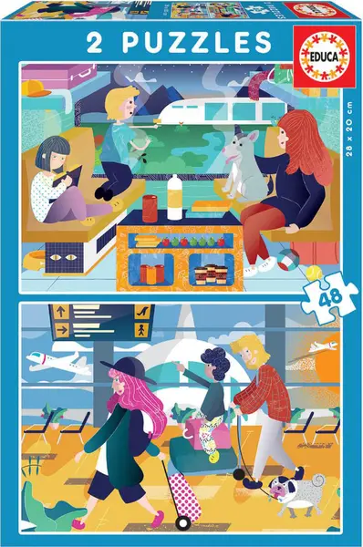 Puzzle Educa din 2 x 48 de piese - La aeroport si gara