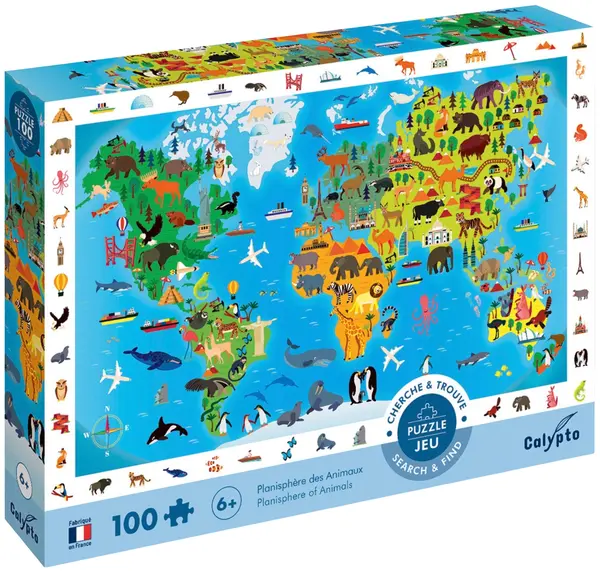 Puzzle educațional Djeco - Animale sălbatice, 100 piese