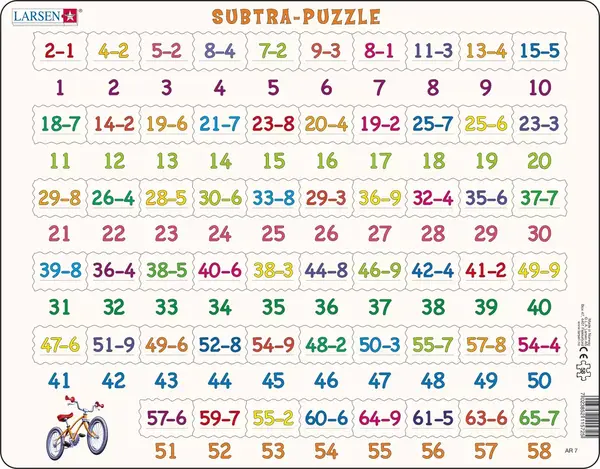 Puzzle educațional Larsen din 58 piese - Scădere din 1 până la 65