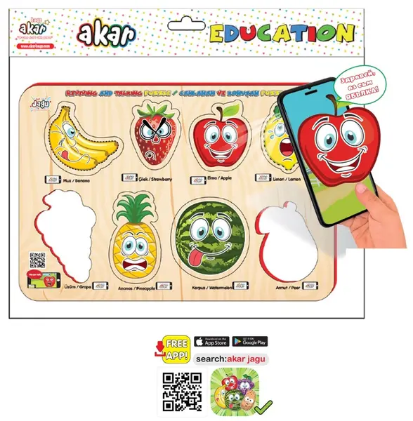 Puzzle educațional vorbitor Jagu - Fructe, 8 piese