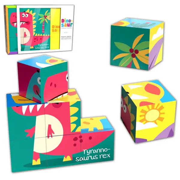Puzzle educativ 6-in-1 cu dinozauri - 9 piese multicolore
