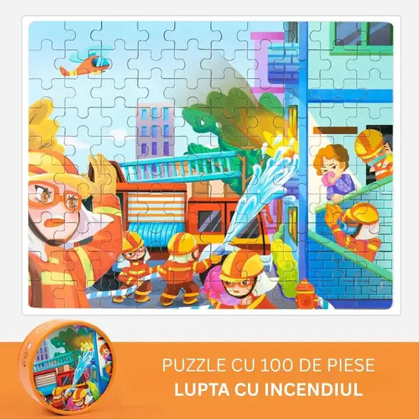 Puzzle educativ cu 100 de piese, 12 tematici - Lupta cu incendiul