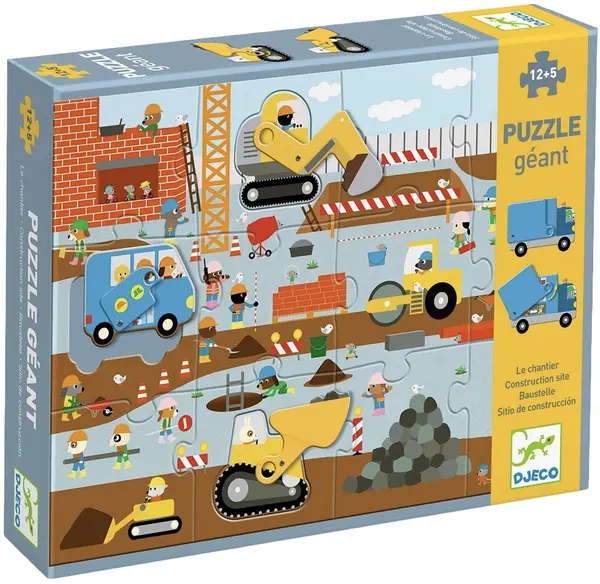 Puzzle educativ cu piese mobile Djeco - Utilaje de construcții, 17 piese