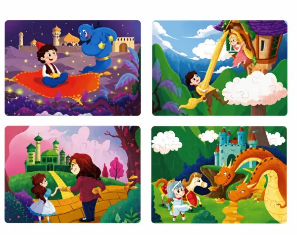Puzzle educativ cu povesti clasice - set progresiv cu 4 modele