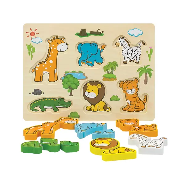 Puzzle educativ din lemn 3D cu animale salbatice