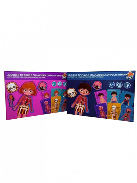 Puzzle educativ din lemn - Anatomia corpului uman pentru copii - Baiat Fata Baiat