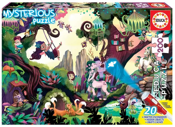 Puzzle-ghicitoare Educa din 200 de piese - Pădure magică, cu lumină UV