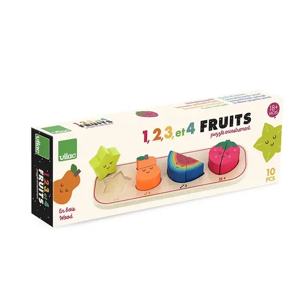 Puzzle incastrat din lemn - 1,2,3,4 Fructe - Vilac