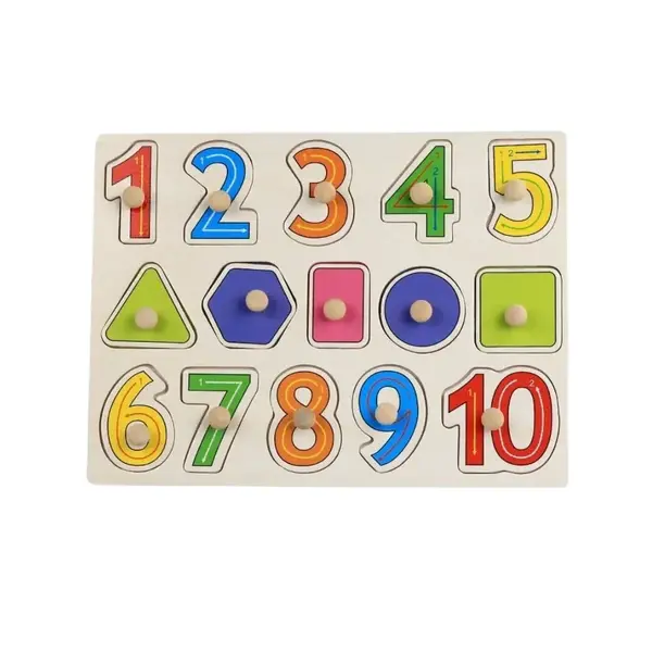 Puzzle incastru din lemn - Cifre și Forme geometrice, 2 ani+ - Default Title