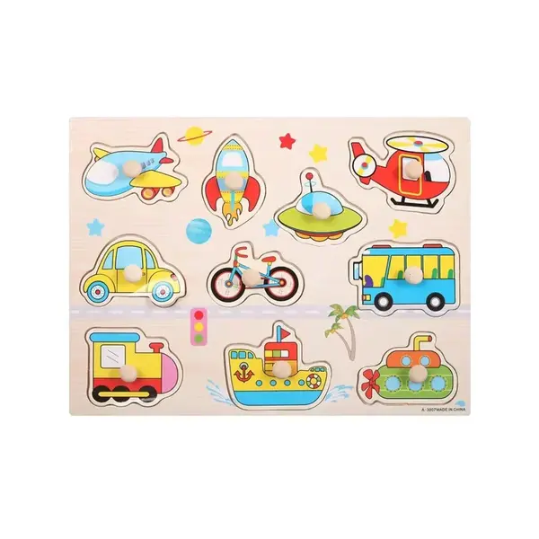 Puzzle incastru din lemn cu 10 Mijloace de Transport, 2 ani+ - Default Title