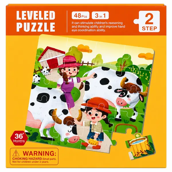 Puzzle magnetic educativ 3 in 1 cu animale de la ferma, 48 piese
