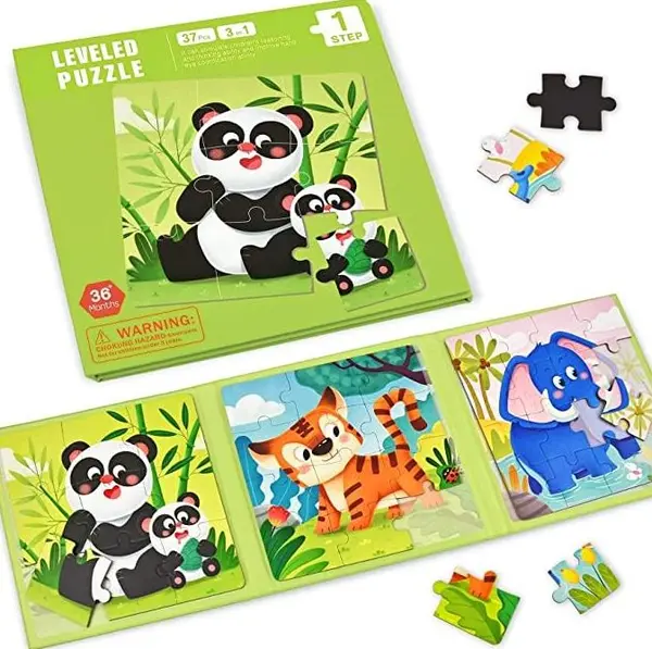 Puzzle magnetic tip carte 3 in 1 - modele animale cu 9, 12, 16 piese