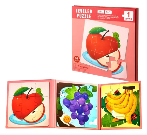 Puzzle magnetic tip carte 3 in 1 - modele fructe cu 9, 12, 16 piese