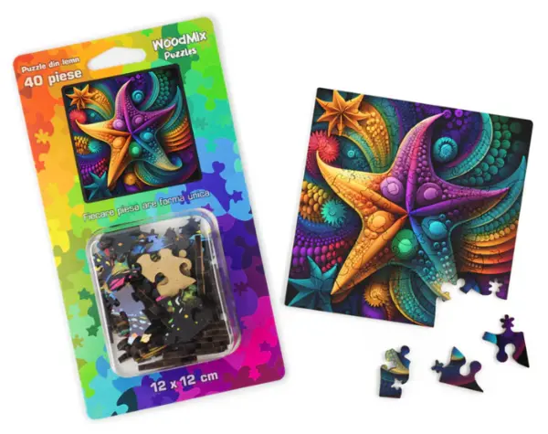 Puzzle mic din lemn - Abstract - Rainbow Starfish | Woodmix Puzzles