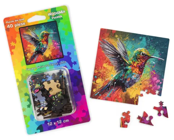 Puzzle mic din lemn - Animale - Pasarea Colibri 1 | Woodmix Puzzles