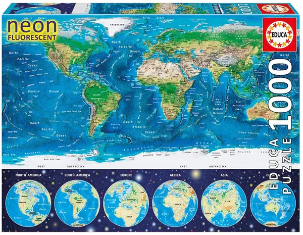 Puzzle neon Educa din 1000 de piese - Harta lumii