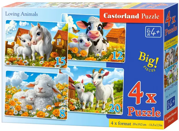Puzzle pentru copii Castorland 4 în 1 - Iubirea animalelor