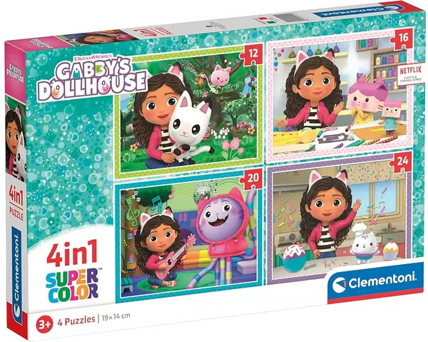 Puzzle pentru copii Clementoni 4 în 1 - Casa de păpuși a lui Gabby