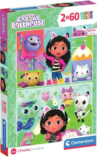Puzzle pentru copii Clementoni de la 2 x 60 piese -Casă de păpuși a lui Gabby
