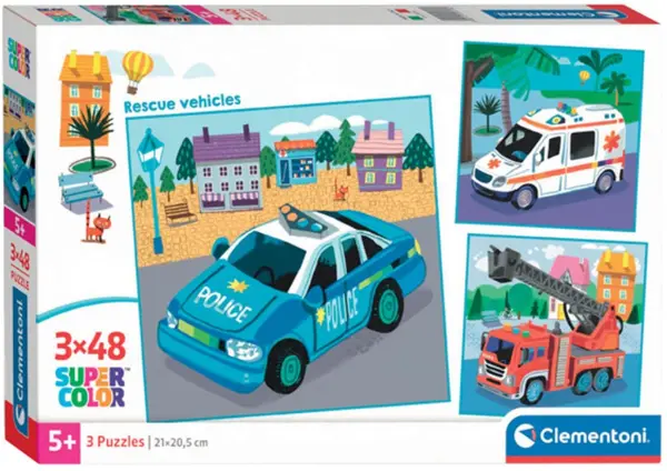 Puzzle pentru copii Clementoni de la 3 x 48 piese - Vehicule de urgență