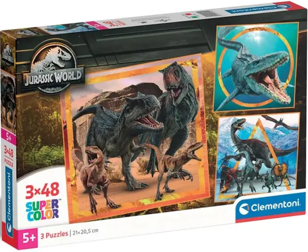 Puzzle pentru copii Clementoni din 3 x 48 piese - lumea jurasică