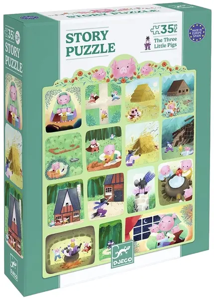 Puzzle pentru copii Djeco Story Puzzle - Cei trei purceluși, 35 piese