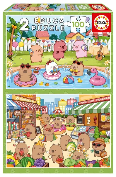 Puzzle pentru copii Educa de 2 x 100 piese - Capibari veseli