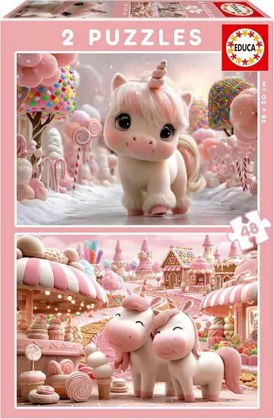 Puzzle pentru copii Educa de 2 x 48 piese - Unicorni dulci