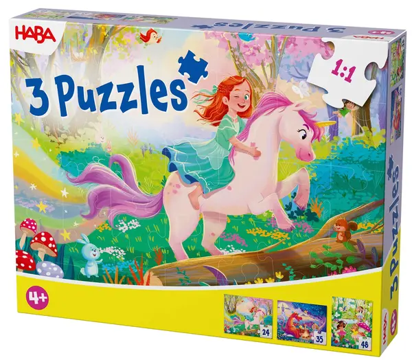 Puzzle pentru copii Haba 3 în 1 - Lumea fermecată