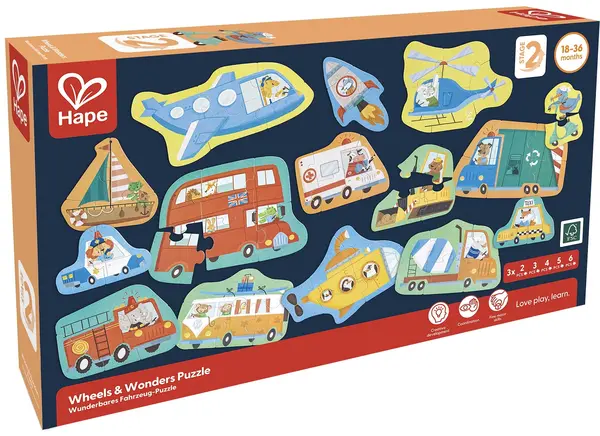 Puzzle pentru copii HaPe 15 în 1 - Vehicule
