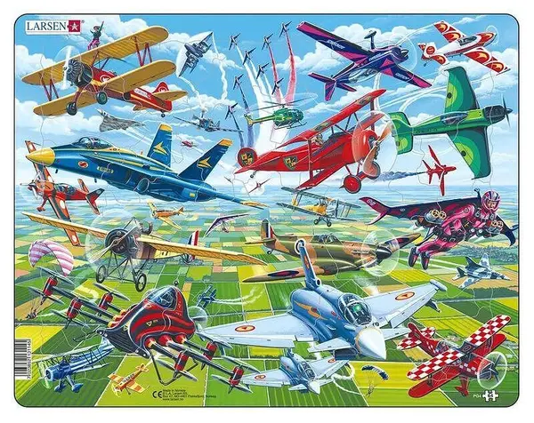 Puzzle pentru copii Larsen din 64 de piese - Piloți curajoși în avioane incredibile