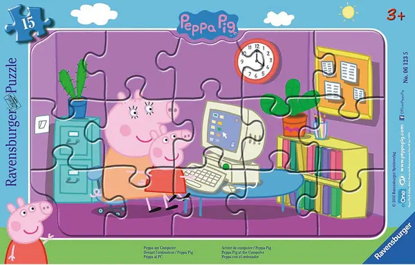 Puzzle pentru copii Ravensburger 15 piese - Peppa Pig la computer