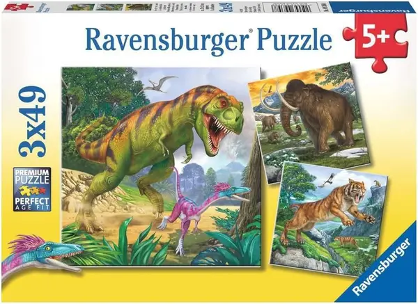 Puzzle pentru copii Ravensburger 3 x 49 piese - Conducători preistorici