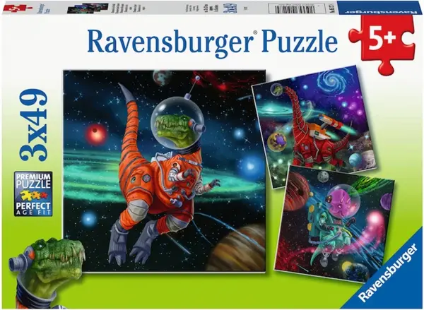 Puzzle pentru copii Ravensburger 3 x 49 piese - Dinozaurii în spațiu