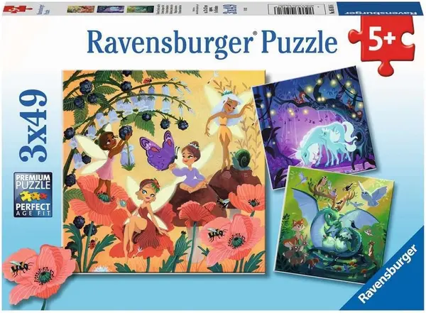 Puzzle pentru copii Ravensburger 3 x 49 piese - Personaje magice
