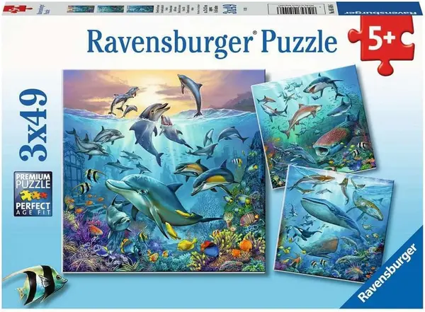 Puzzle pentru copii Ravensburger 3 x 49 piese - Viața în ocean