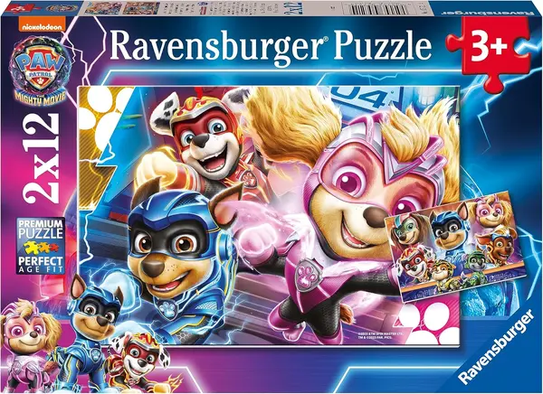 Puzzle pentru copii Ravensburger din 2 x 12 piese - Paw Patrol:Super film