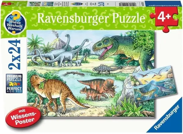 Puzzle pentru copii Ravensburger din 2 x 24 bucăți - Dinozauri