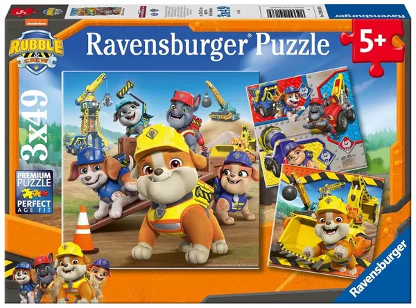 Puzzle pentru copii Ravensburger din 3 x 49 piese - Paw Patrol: Rubble și Gașca