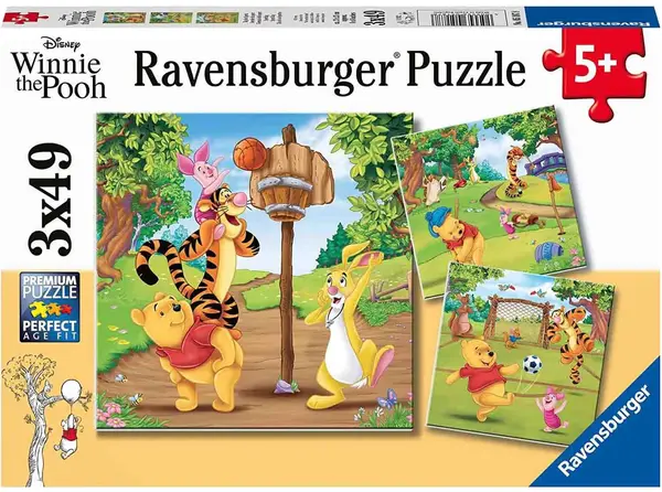 Puzzle pentru copii Ravensburger din 3 x 49 piese - Winnie the Pooh: Ziua Sportului