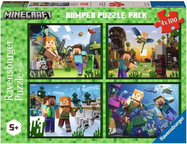 Puzzle pentru copii Ravensburger din 4 x 100 piese - Minecraft