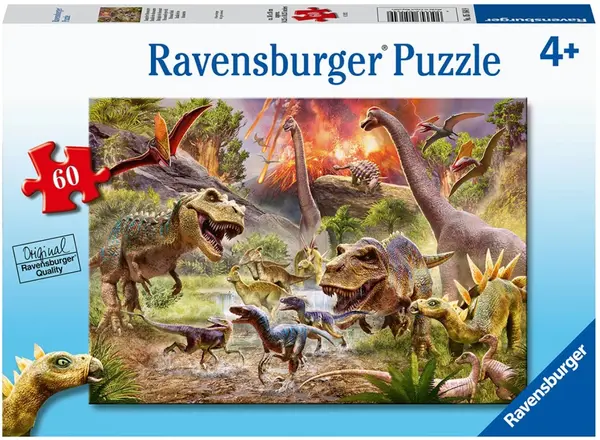 Puzzle pentru copii Ravensburger din 60 piese - Bătălia dinozaurilor