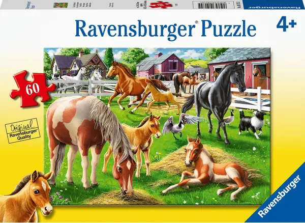Puzzle pentru copii Ravensburger din 60 piese - Cai fericiți