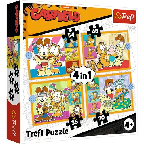 Puzzle pentru copii Trefl 4 în 1 - Garfield iubeste lasagna