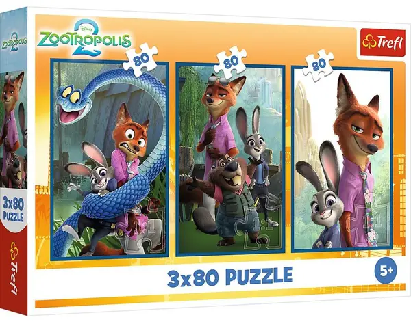Puzzle pentru copii Trefl din 3 x 80 piese - Zootopia 2: Investigații despre animale