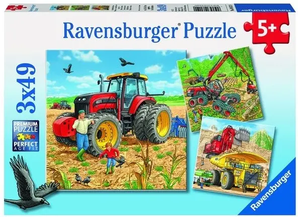 Puzzle Ravensburger de 3 x 49 piese - Masini agricole